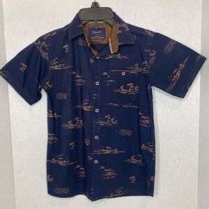 Nomad Navy & Brown Boy’s Button Down Short Sleeve Shirt, Size 8